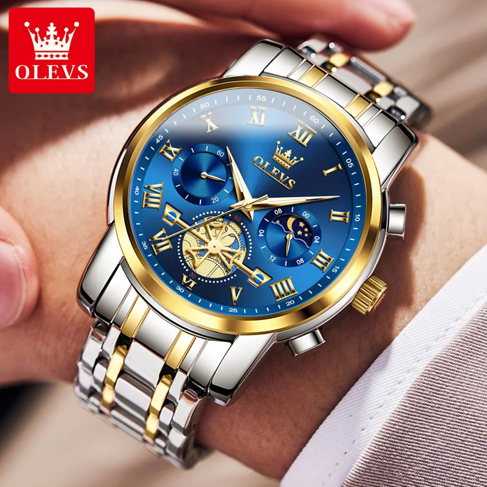 OLEVS 2859 Herrenuhr Mondphase Quarzuhr für Herren Wasserdicht Leuchtend Edelstahl Luxusmarke Original Armbanduhr Herren