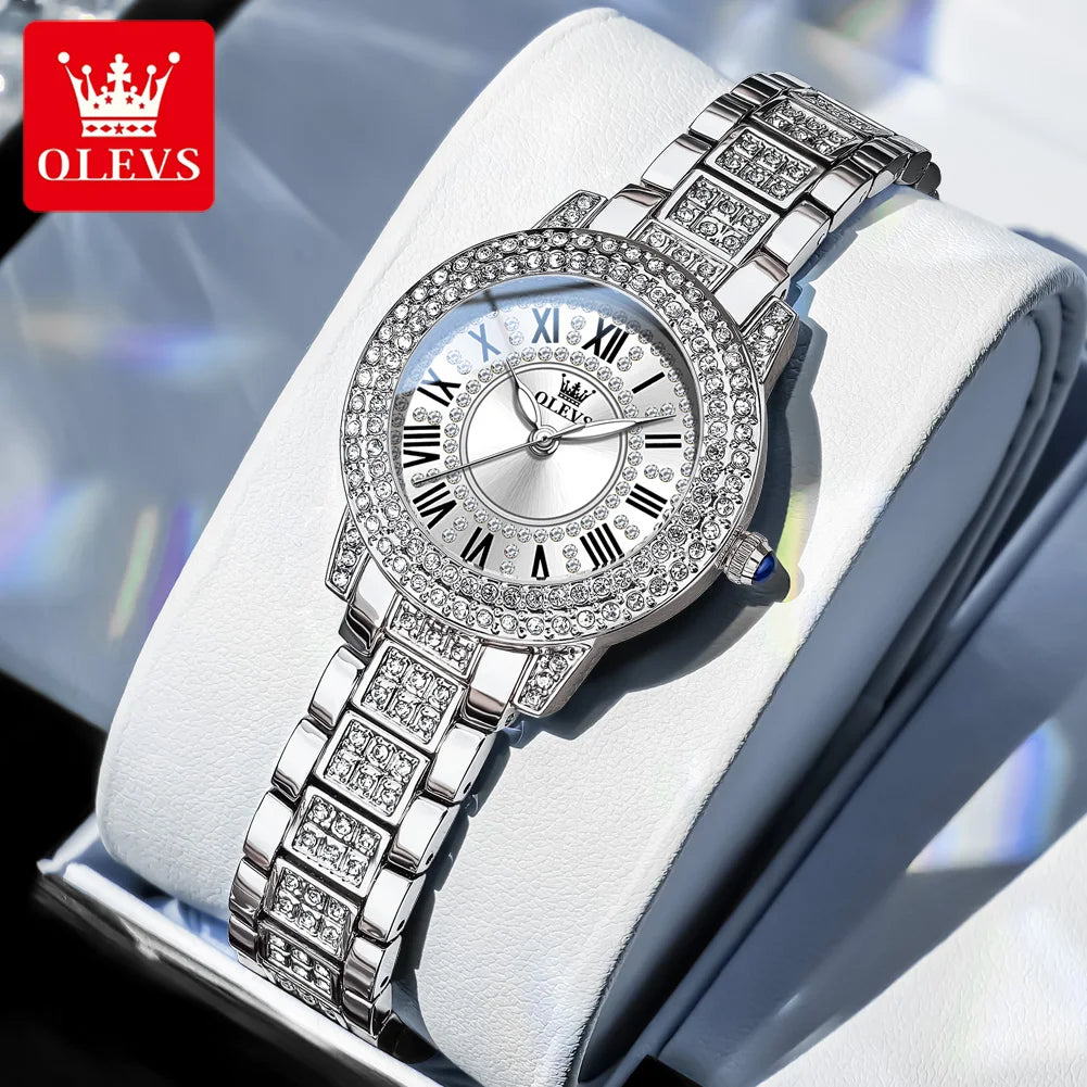 OLEVS Uhren für Damen Luxus Original Quarz Damenuhr Wasserdicht Roségold Stahlband Römisches Zifferblatt Damenuhr 9943