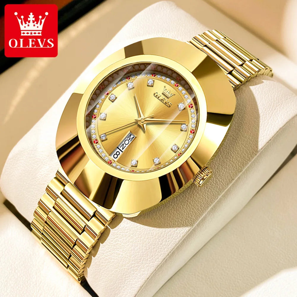 OLEVS 7017 Damenuhr Diamant Luxus Großes Zifferblatt Doppelkalender Quarz-Armbanduhren Top-Marke Wasserdichte Handuhr