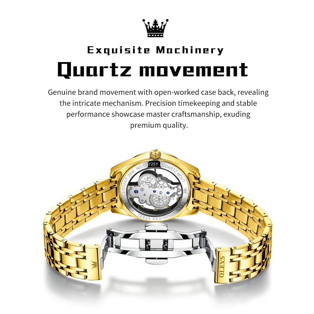 OLEVS 3725 Luxus Herrenuhren 40mm großes Zifferblatt Mode Business Skelett Quarz Uhr für Herren Wasserdicht Leuchtende Herrenuhr