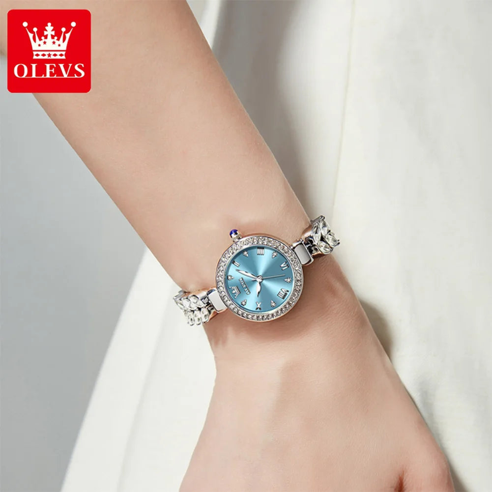 OLEVS 9971 Quarzuhr für Damen, römisches Zifferblatt, elegante Damenuhr, modisch, wasserdicht, leuchtend, originelle Luxus-Armbanduhr