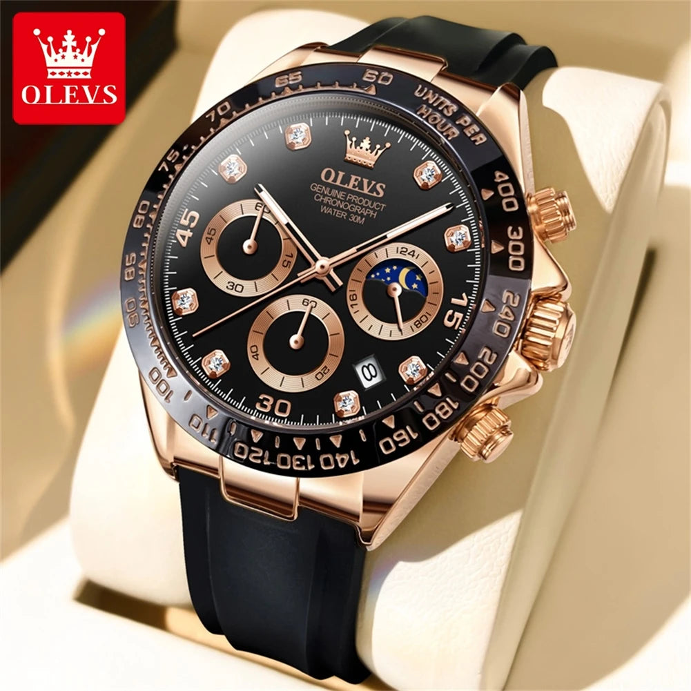 OLEVS Uhr Mondphase Quarzuhren für Herren Wasserdicht Leuchtendes Silikonarmband Business Herrenuhr Bestseller 2875