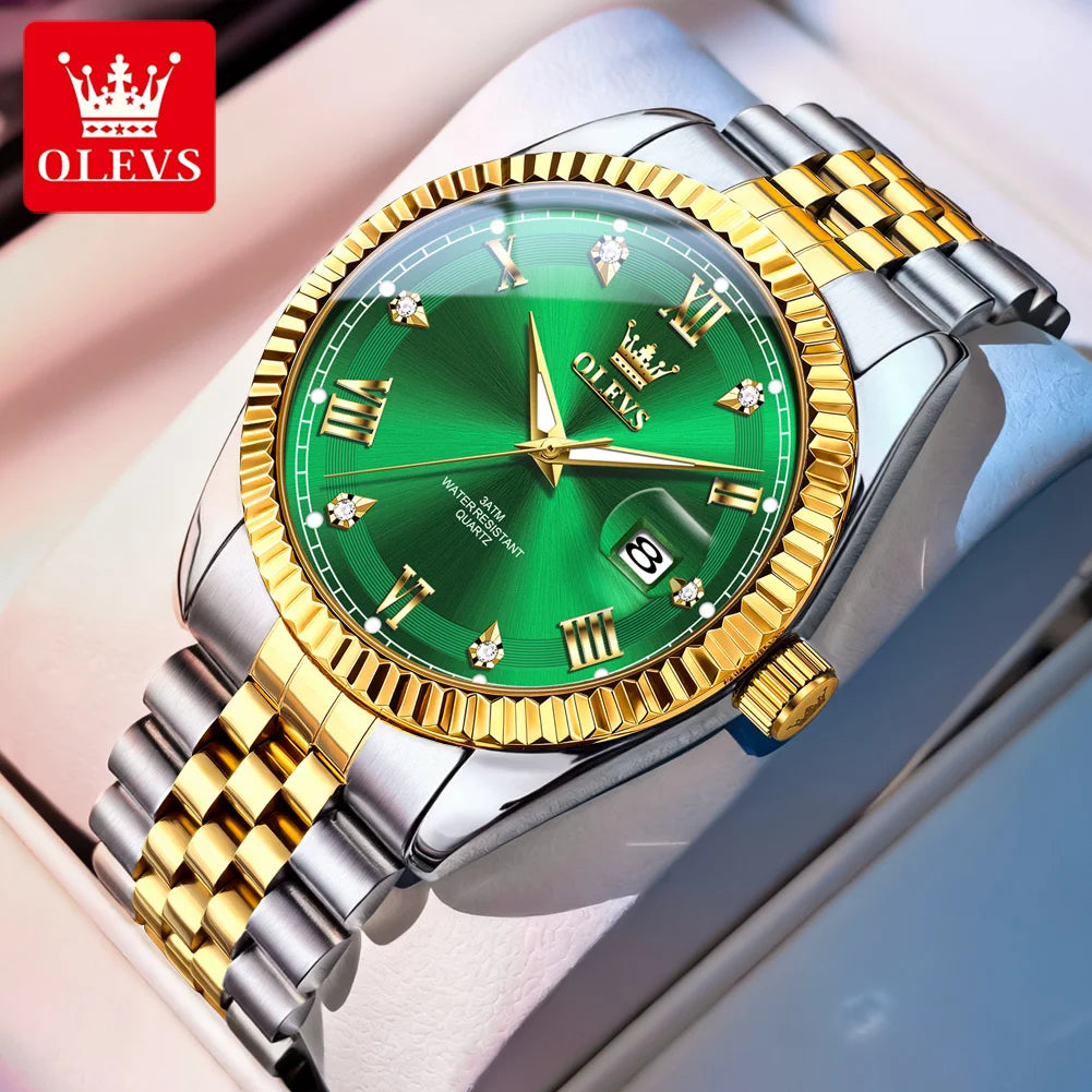 OLEVS Luxus Gold Quarzuhren für Herren Original Chronograph Datum Edelstahl Wasserdicht Leuchtend Top Marke Herrenuhr 5680