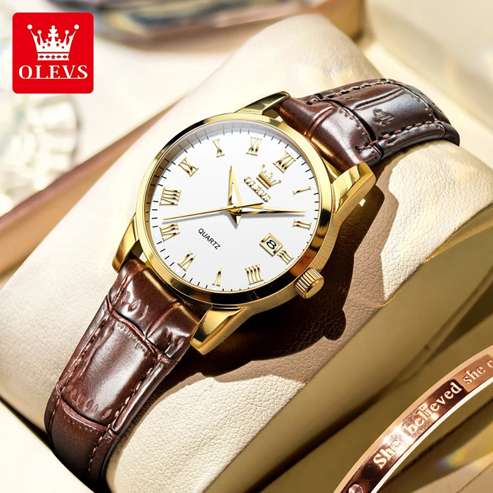 OLEVS 5892 Damenuhr Datum Quarzuhr für Damen Lederarmband Wasserdicht Damenuhr Mode Elegant Reloj