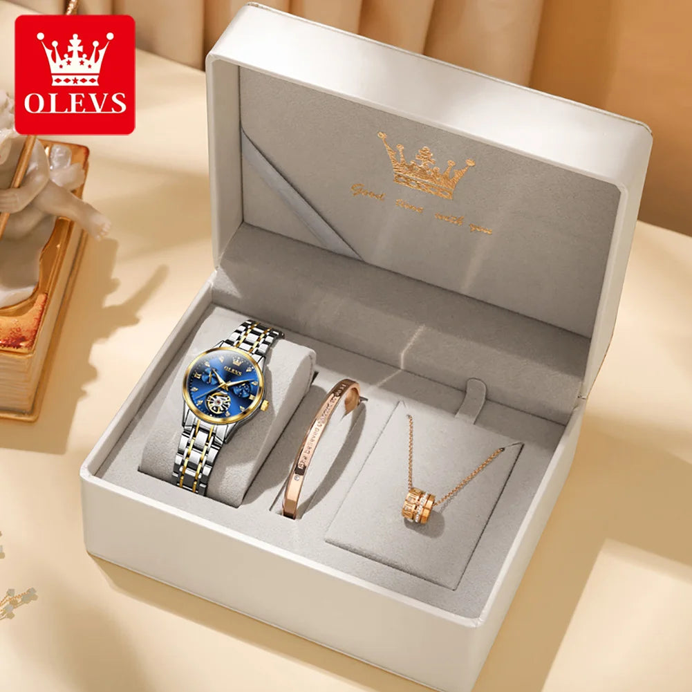 OLEVS Automatic Mechanical Watches For Women Waterproof Luminous Moon Phase Hand Clock Original Luxury Women's Watches 6608