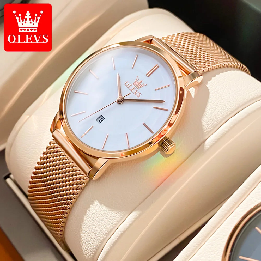 OLEVS Uhr für Damen Japanisches Quarzwerk 6,5 mm Gehäusedicke Wasserdicht Damen Handuhr Kalender Mode-Kleid-Armbanduhr
