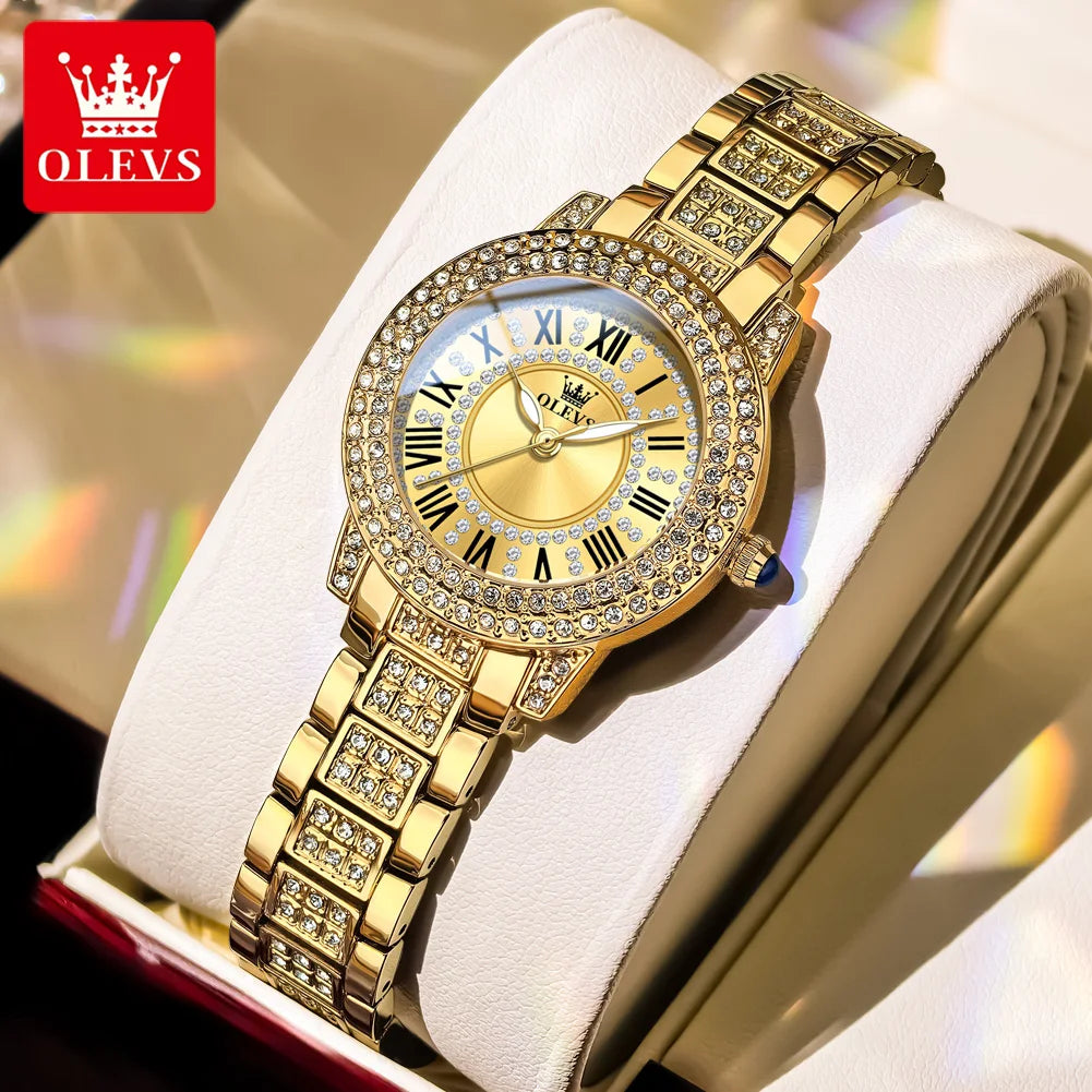 OLEVS Uhren für Damen Luxus Original Quarz Damenuhr Wasserdicht Roségold Stahlband Römisches Zifferblatt Damenuhr 9943