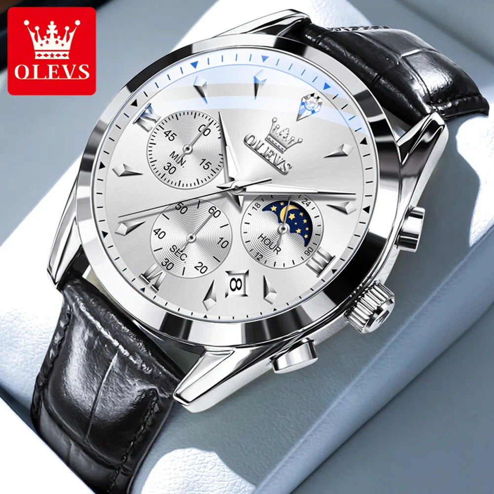 OLEVS 3609 Watch For Men Fashion Calendar Waterproof Luminous Male Hand Clock Chronograph Moon Phase Quartz Business Man Watches