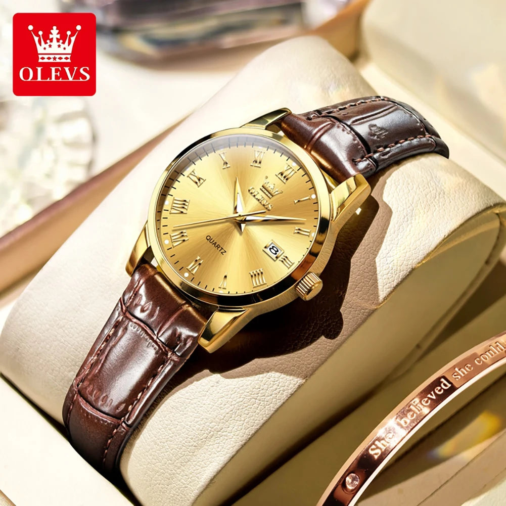 OLEVS 5892 Damenuhr Datum Quarzuhr für Damen Lederarmband Wasserdicht Damenuhr Mode Elegant Reloj
