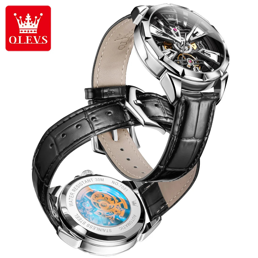 OLEVS 7051 Uhr für Herren, modisch, hohl, automatisch, mechanisch, wasserdicht, leuchtend, original Sport Herrenuhren