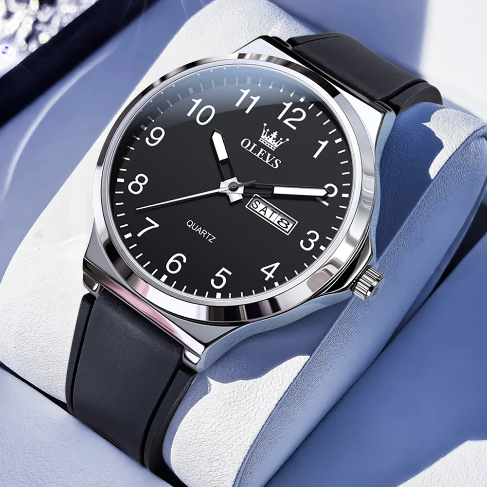 OLEVS 5647 Herrenuhr Mode Große Zifferblatt Quarzuhr Für Männer Ziffernskala Wasserdicht Leuchtend Dual Kalender Einfache Zeigeruhr