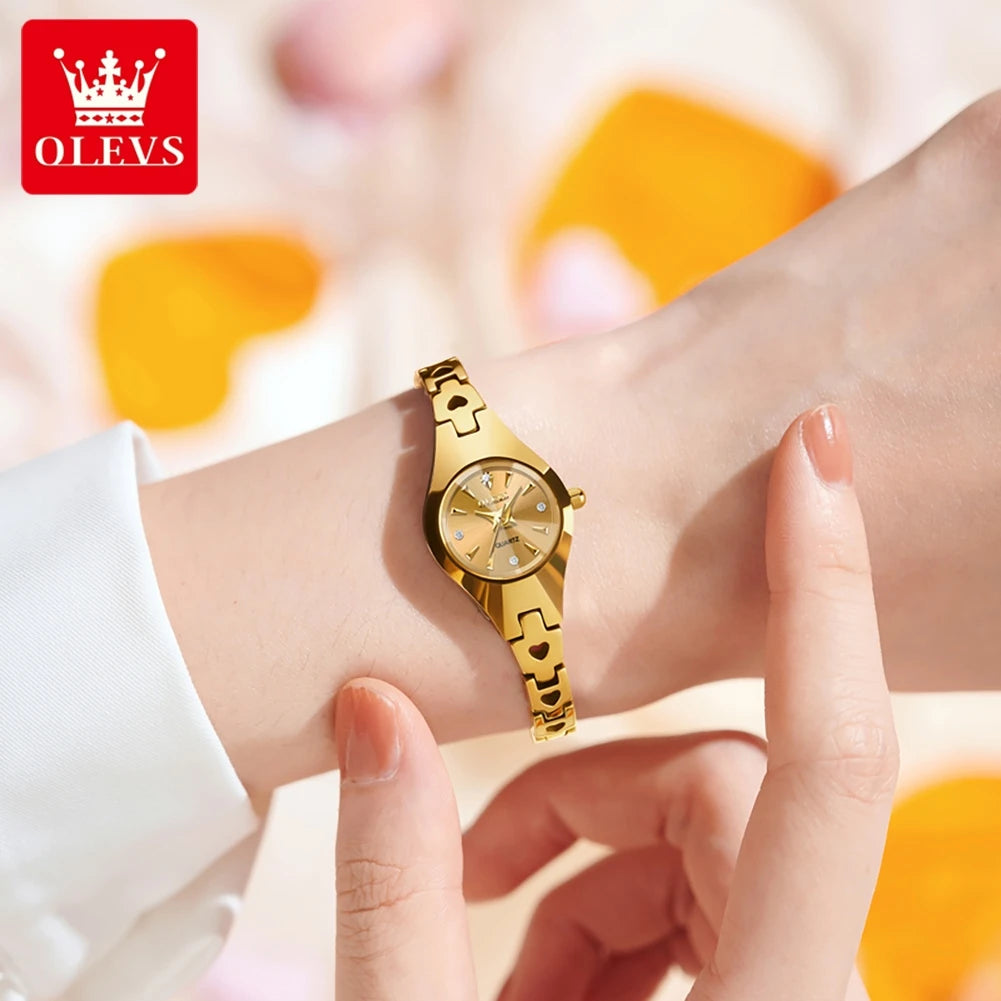 OLEVS 7082 Damenarmbanduhr Hochwertige Elegante Original Quarz-Armbanduhr Wasserdicht Leuchtend Wolframstahl-Uhren für Frauen