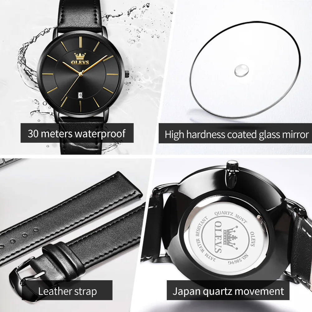 OLEVS 5869 Uhr für Herren Mode Einfach Japanisches Quarzwerk Herrenuhren Gehäusedicke 6,5 mm Top-Markenkalender Zeigeruhr