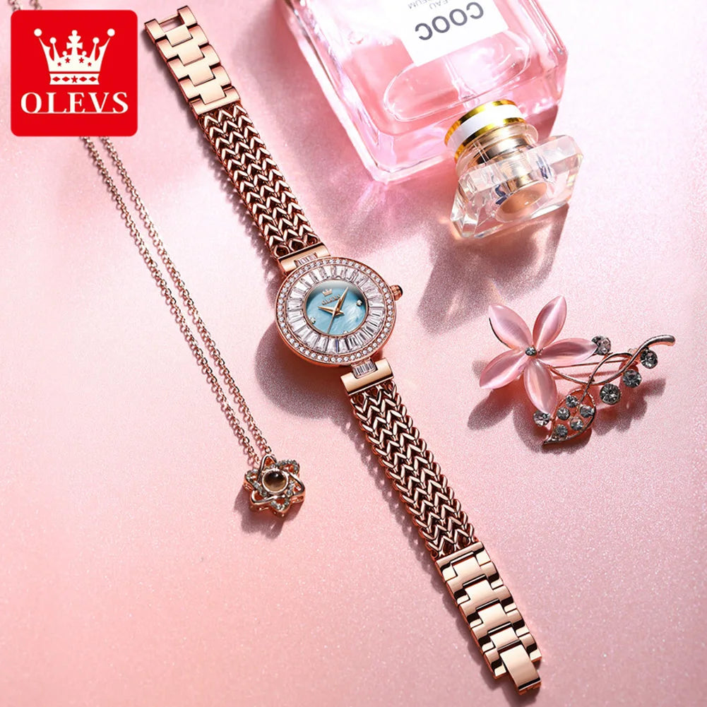 OLEVS 9959 Original Elegante Quarzuhr für Damen Top Marke Wasserdichte Damenuhr Luxus Diamant-Armbanduhr aus Edelstahl
