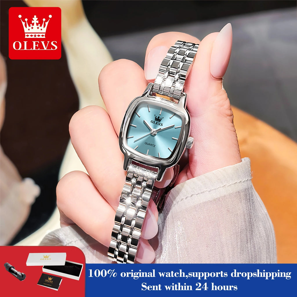 OLEVS 5675 Uhren für Damen Edelstahl Elegant Quadratisch Quarz Uhr Wasserdicht Leuchtend Damenuhren Geschenkbox Reloj