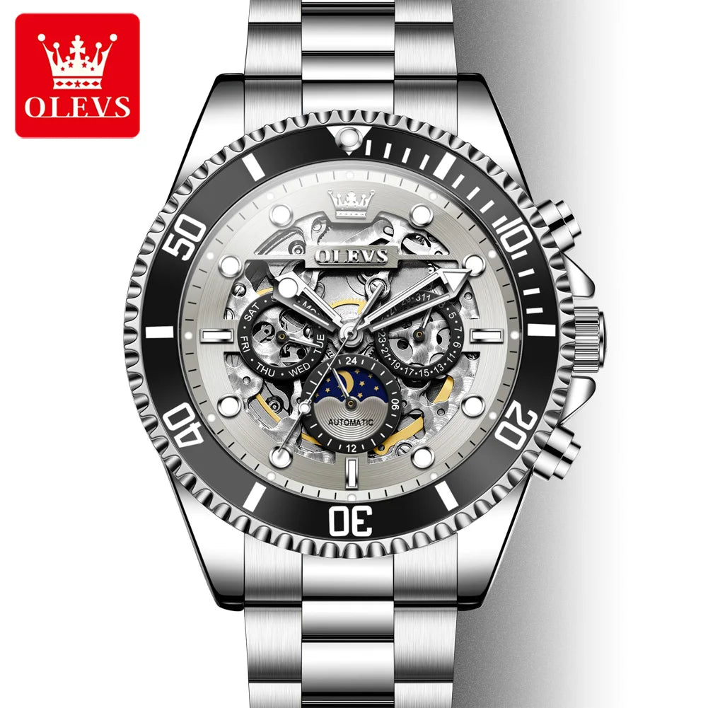 OLEVS 6715 Herren Automatikuhr Top Marke Automatisches Datum Hohlmechanische Uhr Für Männer Luxus Tief Wasserdicht Leuchtende Zeigeruhr
