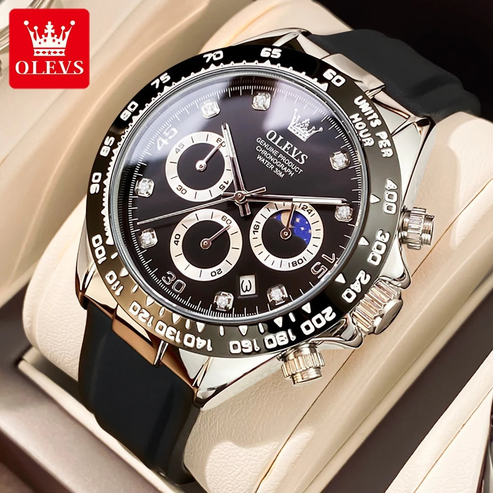 OLEVS Uhr Mondphase Quarzuhren für Herren Wasserdicht Leuchtendes Silikonarmband Business Herrenuhr Bestseller 2875