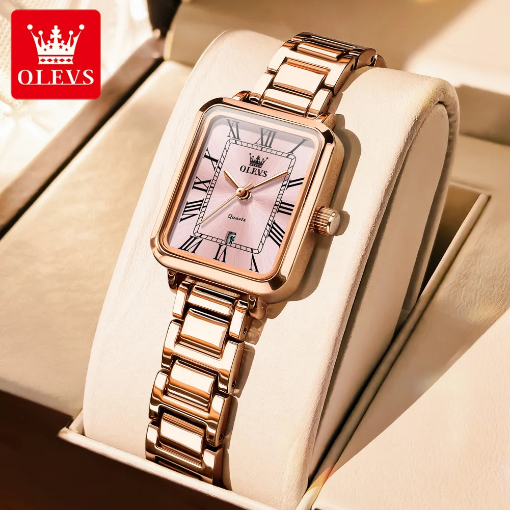 OLEVS 5641 Damen Quarzuhr Dünnes Gehäuse Römische Skala Wasserdichte Uhr Für Frauen Stahlarmband Original Kalender Klassische Zeigeruhr