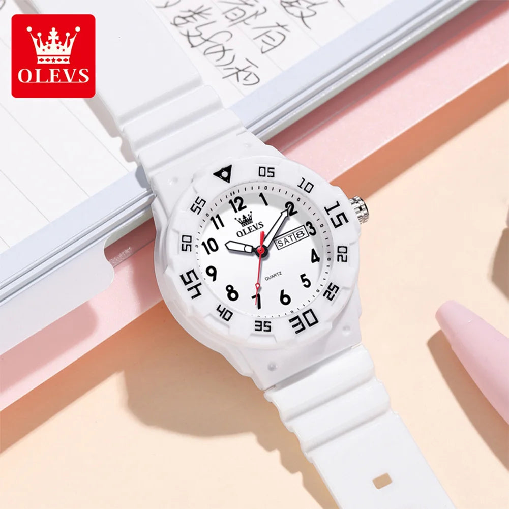 OLEVS 5659 Damenuhr Ziffernskala Silikonarmband Student Quarz Uhr Für Frauen Dual Kalender Mode Wasserdichte Armbanduhr