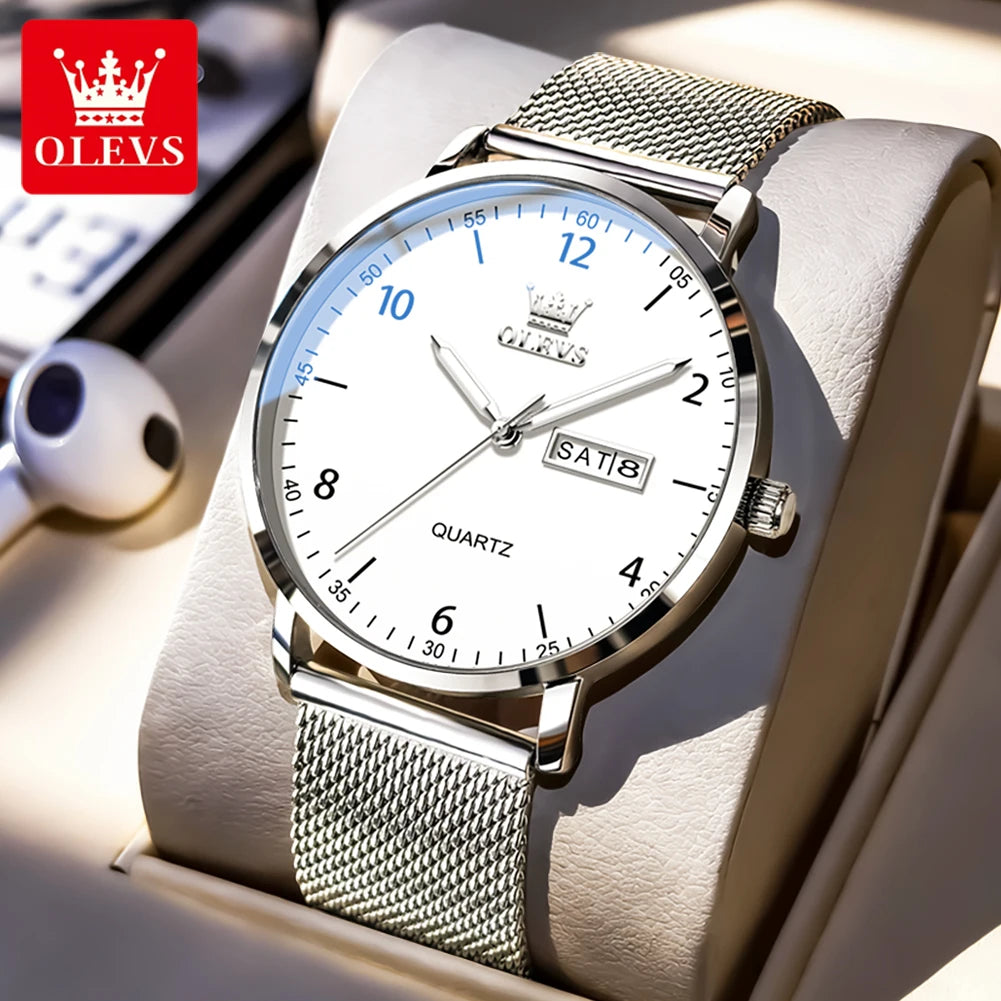 OLEVS 2996 Neue Uhren Herren Original Wochentag Quarzarmbanduhren Wasserdichte Leuchtuhren für Herren Geschenkbox Slim Reloj