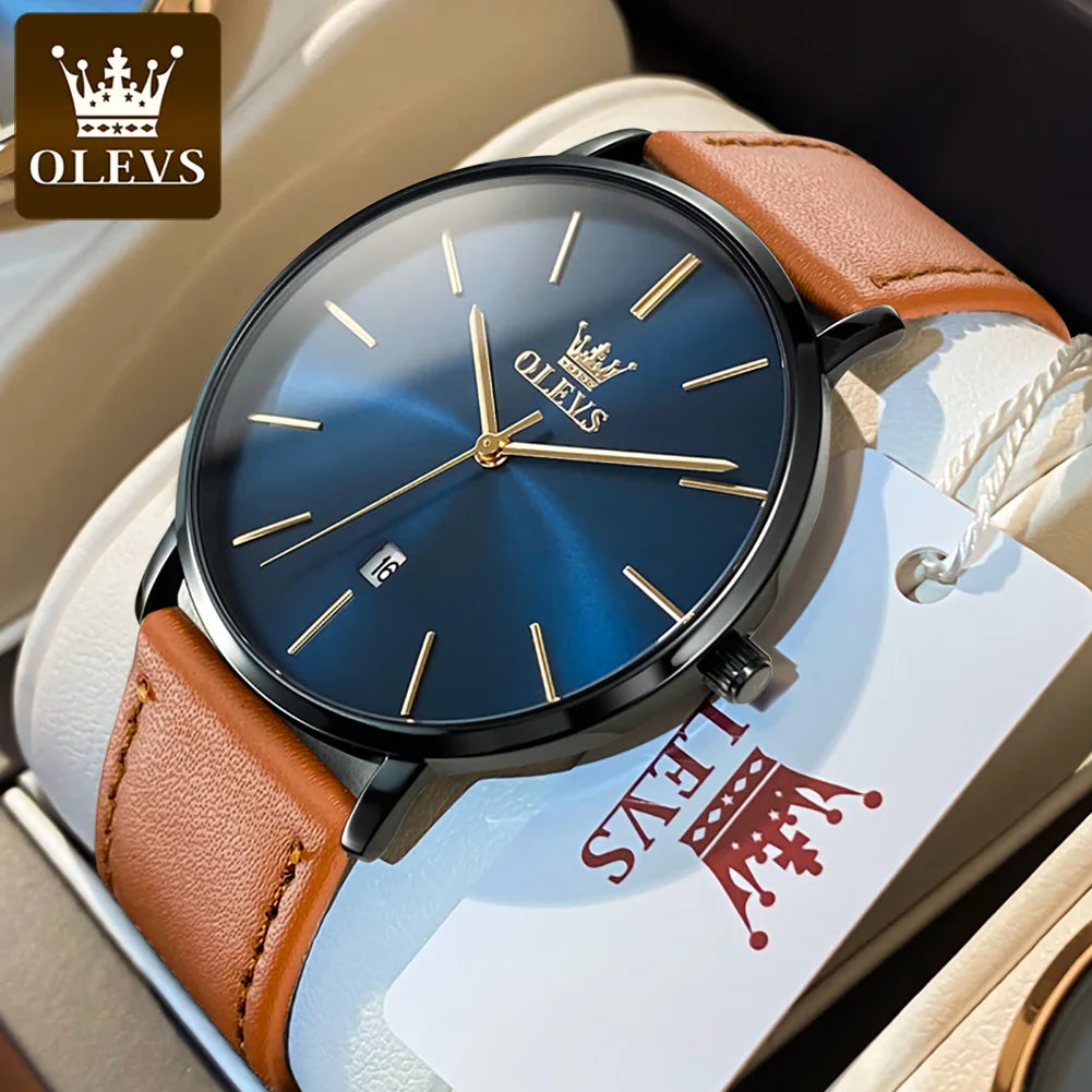 OLEVS 5869 Uhr für Herren Mode Einfach Japanisches Quarzwerk Herrenuhren Gehäusedicke 6,5 mm Top-Markenkalender Zeigeruhr