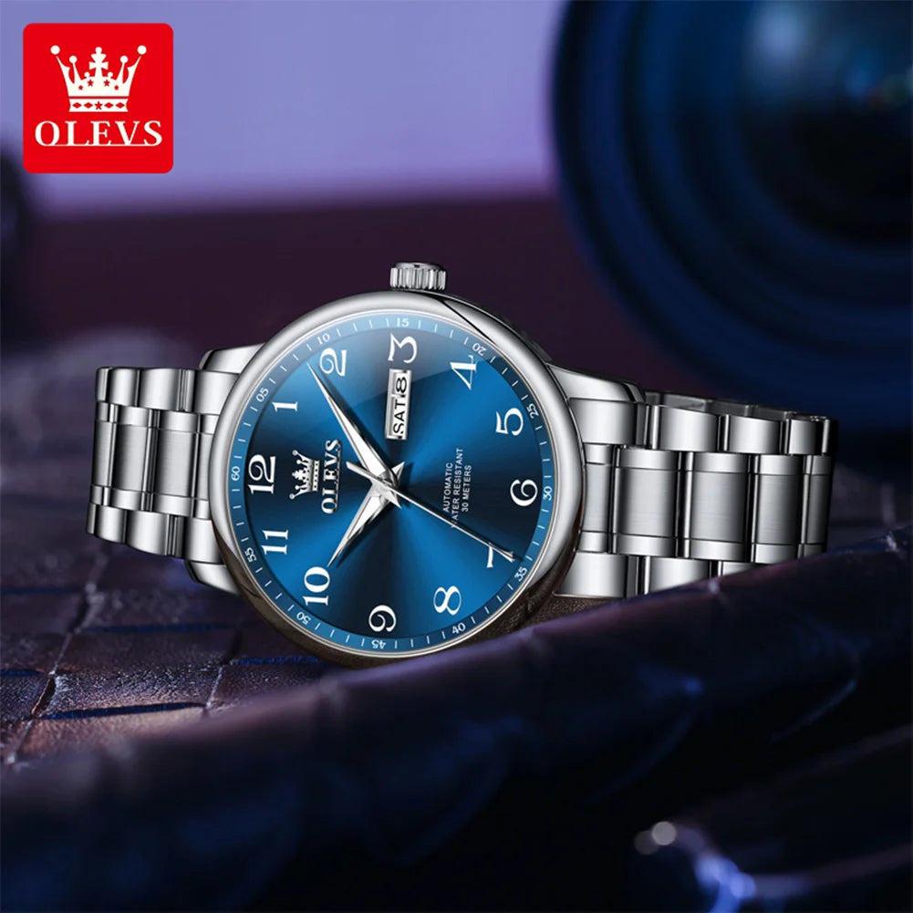 OLEVS 7072 Herrenuhr Mode Original Mechanische Uhren Für Herren Dual Kalender Wasserdicht Business Automatische Handuhr