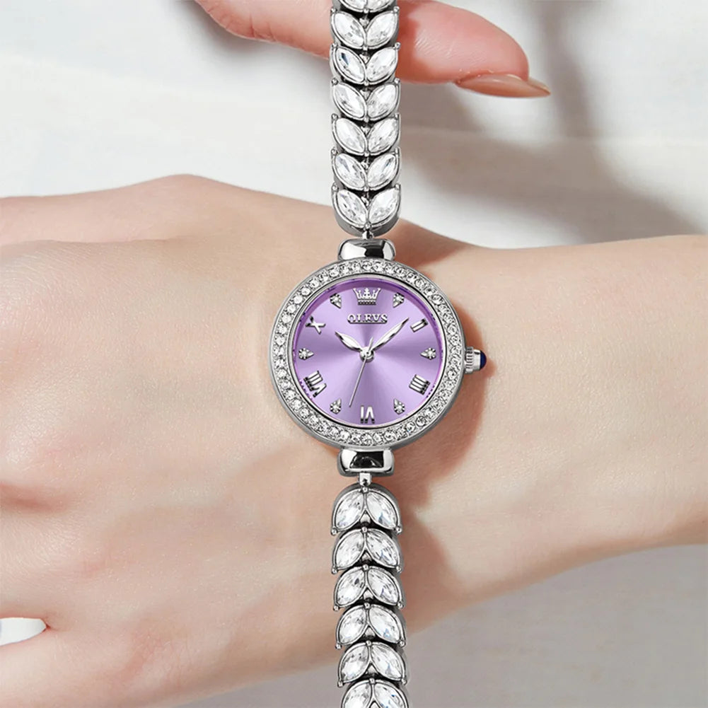 OLEVS 9971 Quarzuhr für Damen, römisches Zifferblatt, elegante Damenuhr, modisch, wasserdicht, leuchtend, originelle Luxus-Armbanduhr