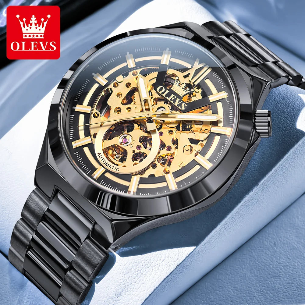 OLEVS 6722 Armbanduhr für Herren, modische, originelle, hohle, automatische mechanische Uhr, Top-Marke, wasserdicht, leuchtend, luxuriöse Herrenuhr