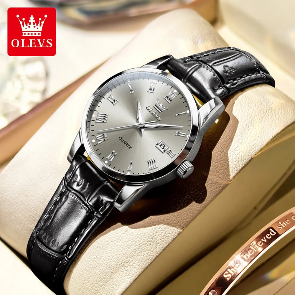 OLEVS 5892 Damenuhr Datum Quarzuhr für Damen Lederarmband Wasserdicht Damenuhr Mode Elegant Reloj