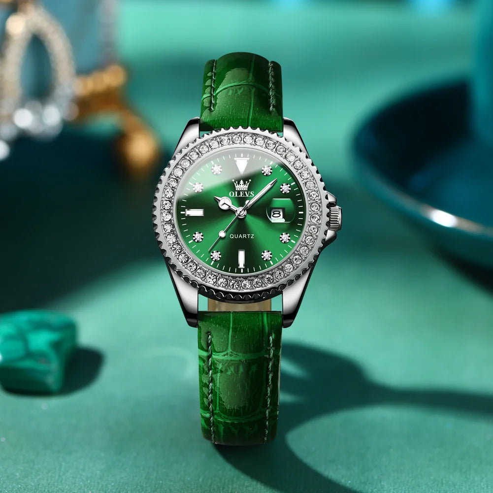 OLEVS 9945 Armbanduhr für Damen, klassisch, modisch, Datum, wasserdicht, Quarz, Damen-Kleideruhr, Luxus-Diamantskala, Originaluhren