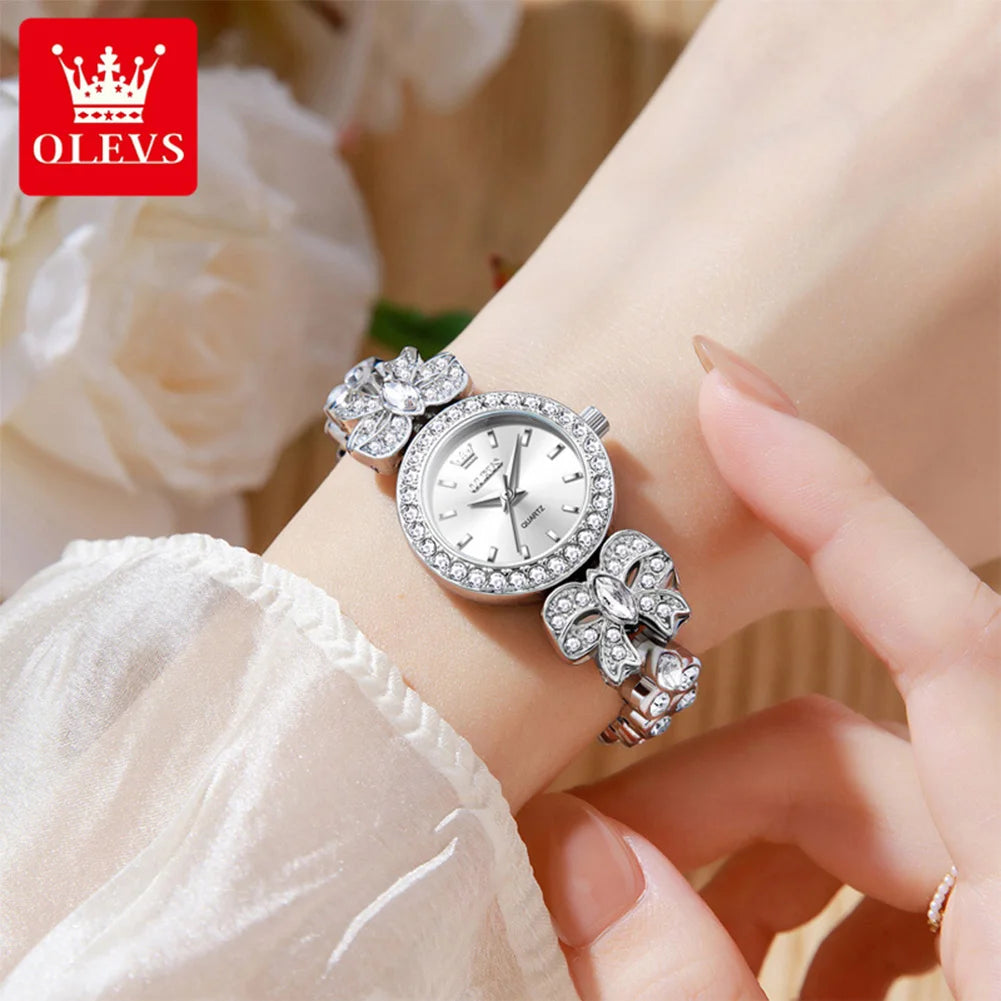 OLEVS Damenuhr 5887 Original Mode Quarzuhren Wasserdicht Leuchtende Damenuhren Diamant Schleifenarmband Geschenkbox Neu