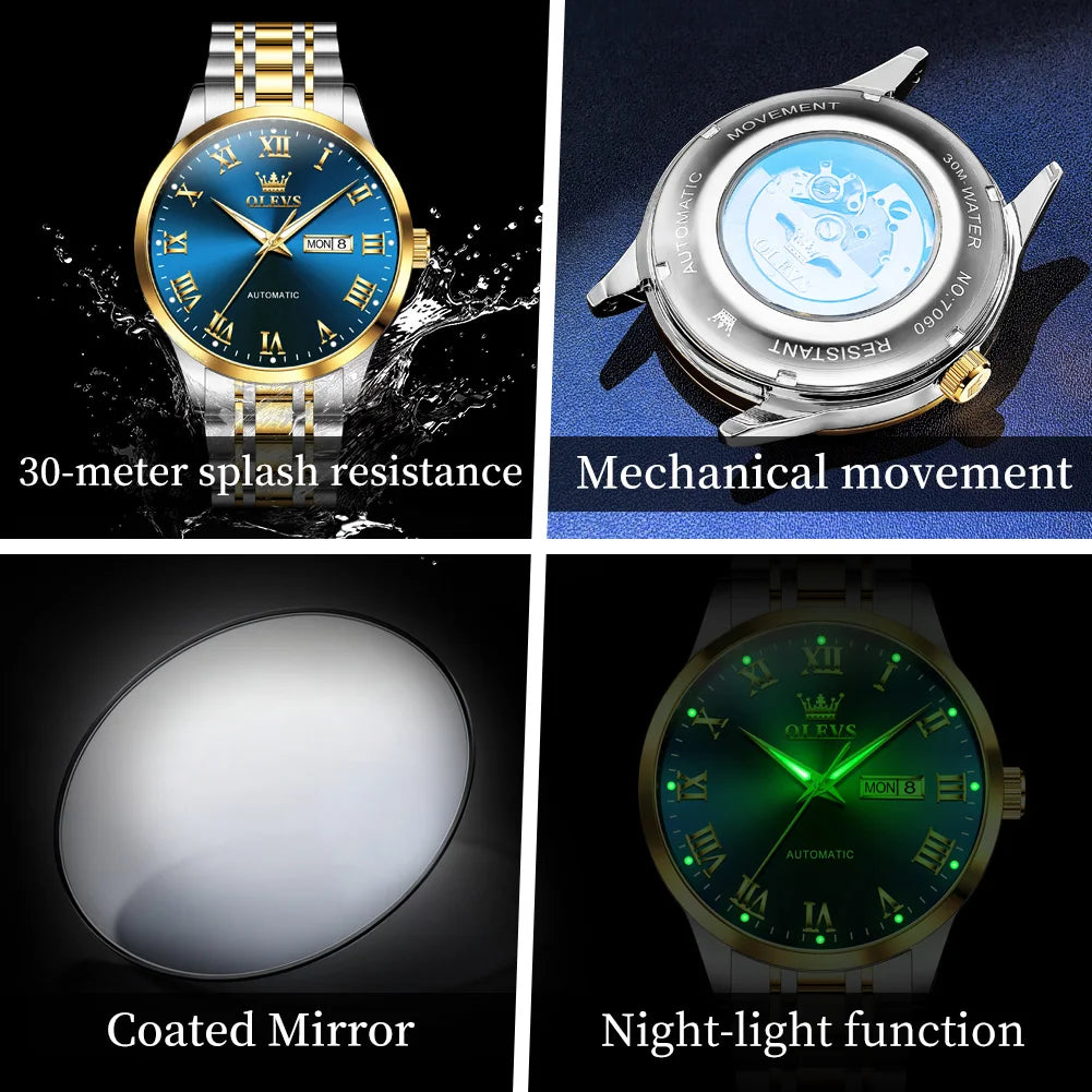 OLEVS 7060 Herrenuhren Edelstahl Original Luxus Automatische Mechanische Uhren Wasserdicht Leuchtende Uhren Für Männer Geschenke