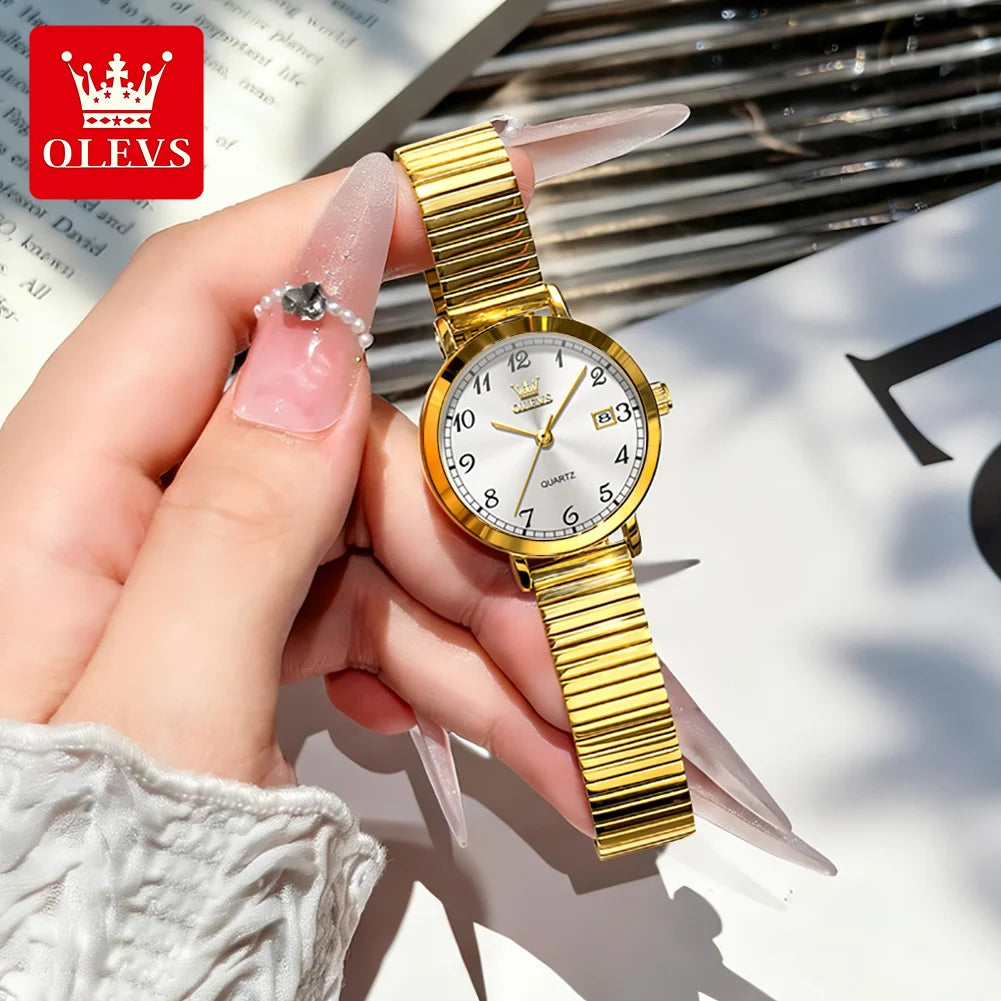 OLEVS 7130 Damenuhren Elegante Mesh-Armband Quarzuhr 9,5mm dünnes Gehäuse Wasserdichtes Automatisches Datum Damen Uhr