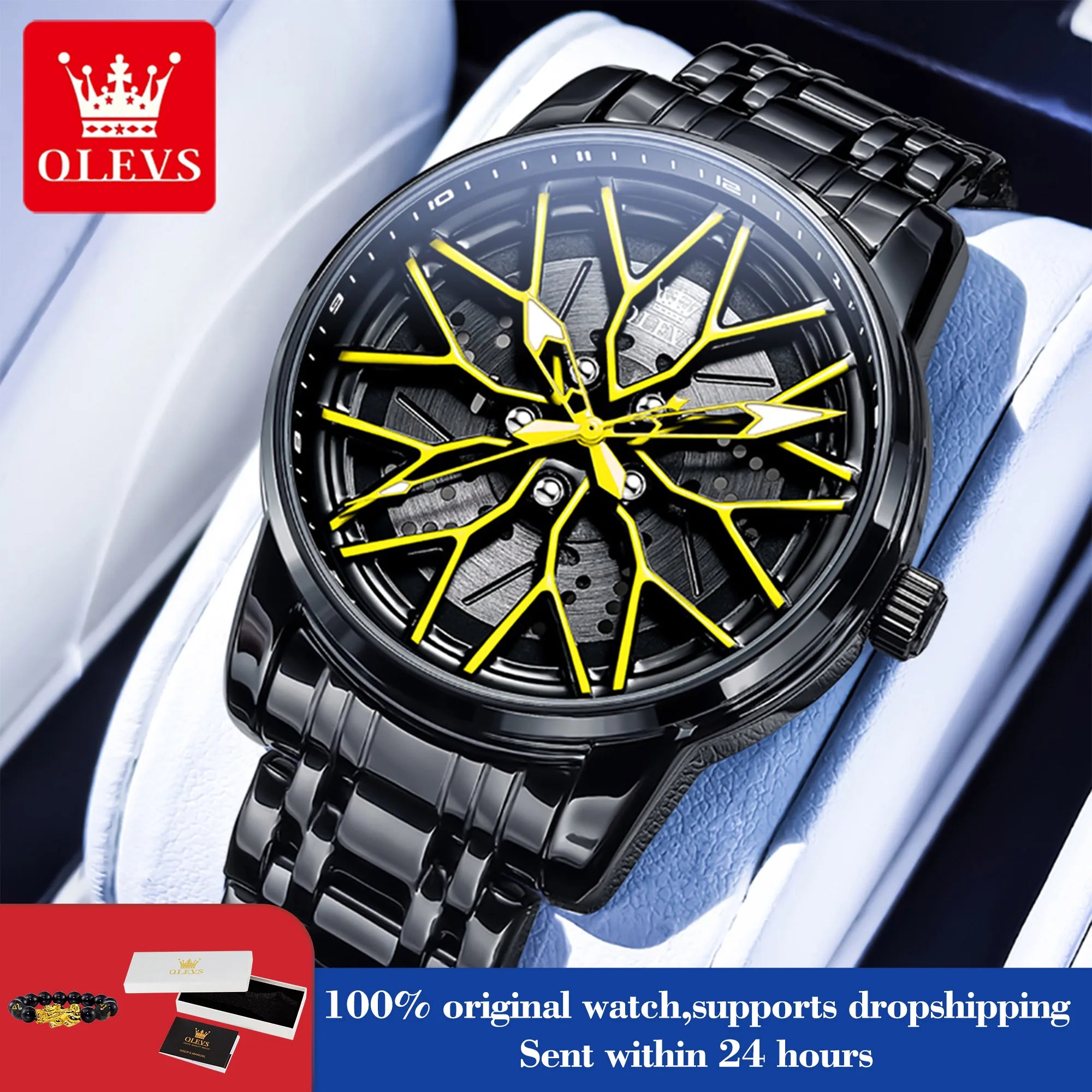 OLEVS 3701 Quarzuhr Herren Stahlarmband Hohl Mode Wasserdichte Uhr für Männer Leuchtende Top Marke Original Männliche Handuhr