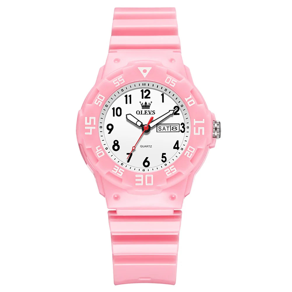 OLEVS 5659 Damenuhr Ziffernskala Silikonarmband Student Quarz Uhr Für Frauen Dual Kalender Mode Wasserdichte Armbanduhr