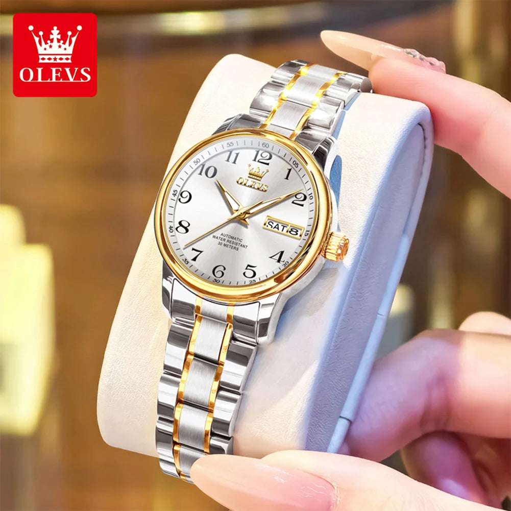OLEVS 7072 Damenuhr Automatik Datum Einfache Mechanische Uhr für Frauen Ziffernskala Top-Marke Wasserdichte Automatische Handuhr
