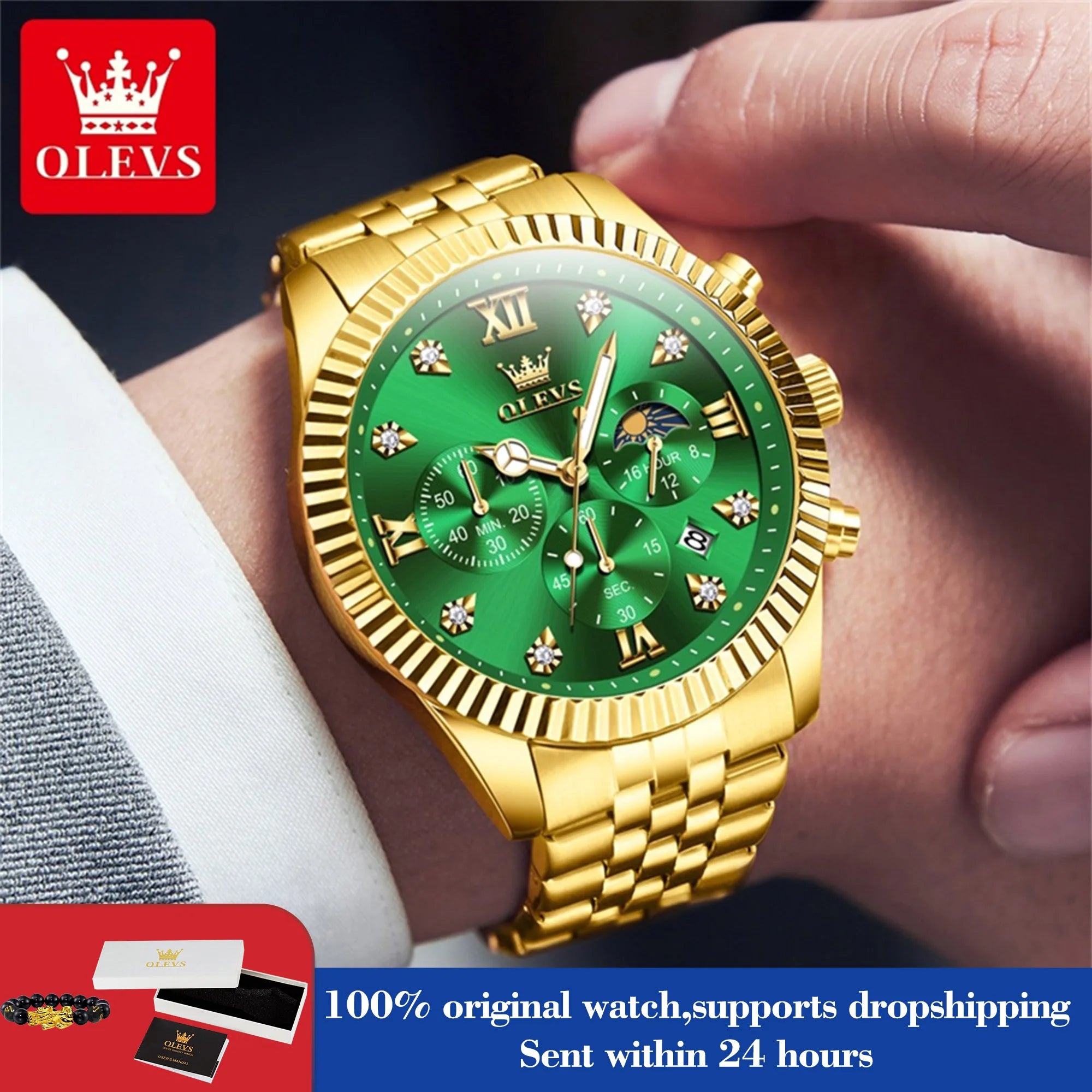 OLEVS 2932 Herrenuhr Römische Skala Chronograph Quarzuhr für Herren Moonswatch Luxus Diamant Herren Armbanduhr Wasserdicht Leuchtend
