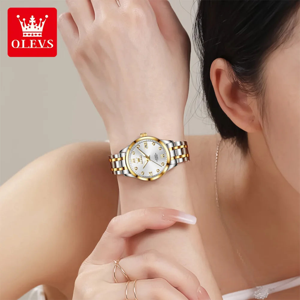 OLEVS 9946 Automatische Damenuhr Modische Diamantskala Original Mechanische Uhr Für Damen Kalender Luxus-Kleideruhr