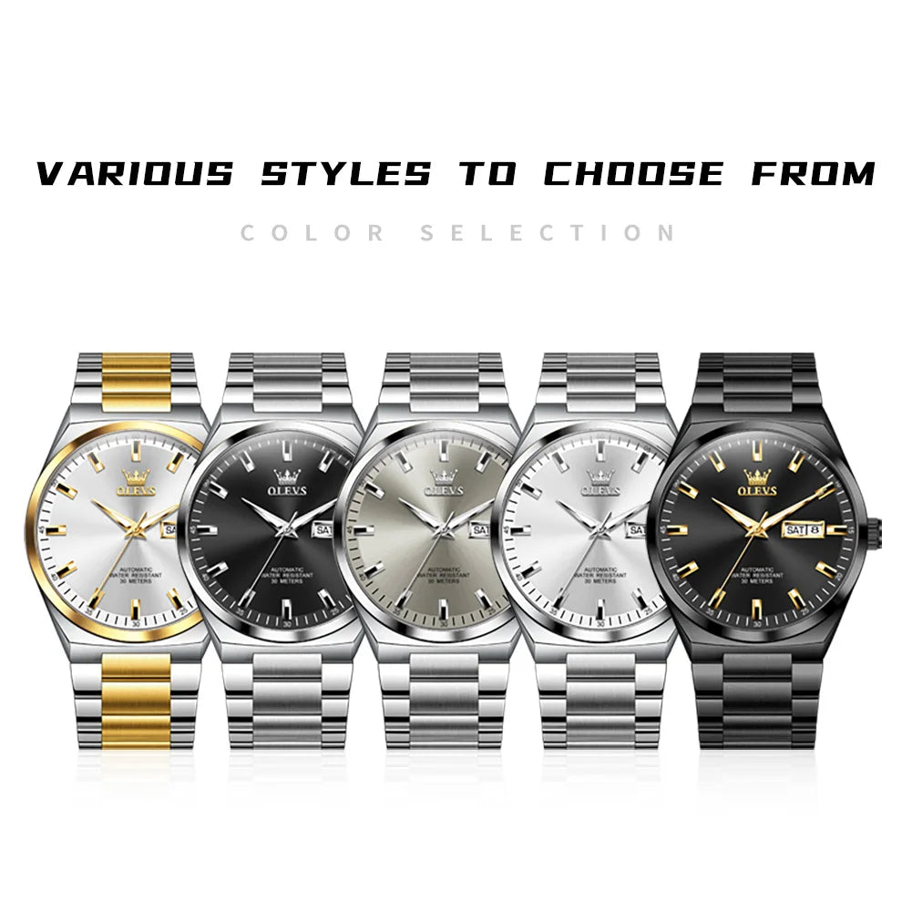 OLEVS 9907 Armbanduhren für Herren Luxus Business Automatische Mechanische Armbanduhr Wasserdicht Leuchtend Original Sport Wochen-/Datumsuhren