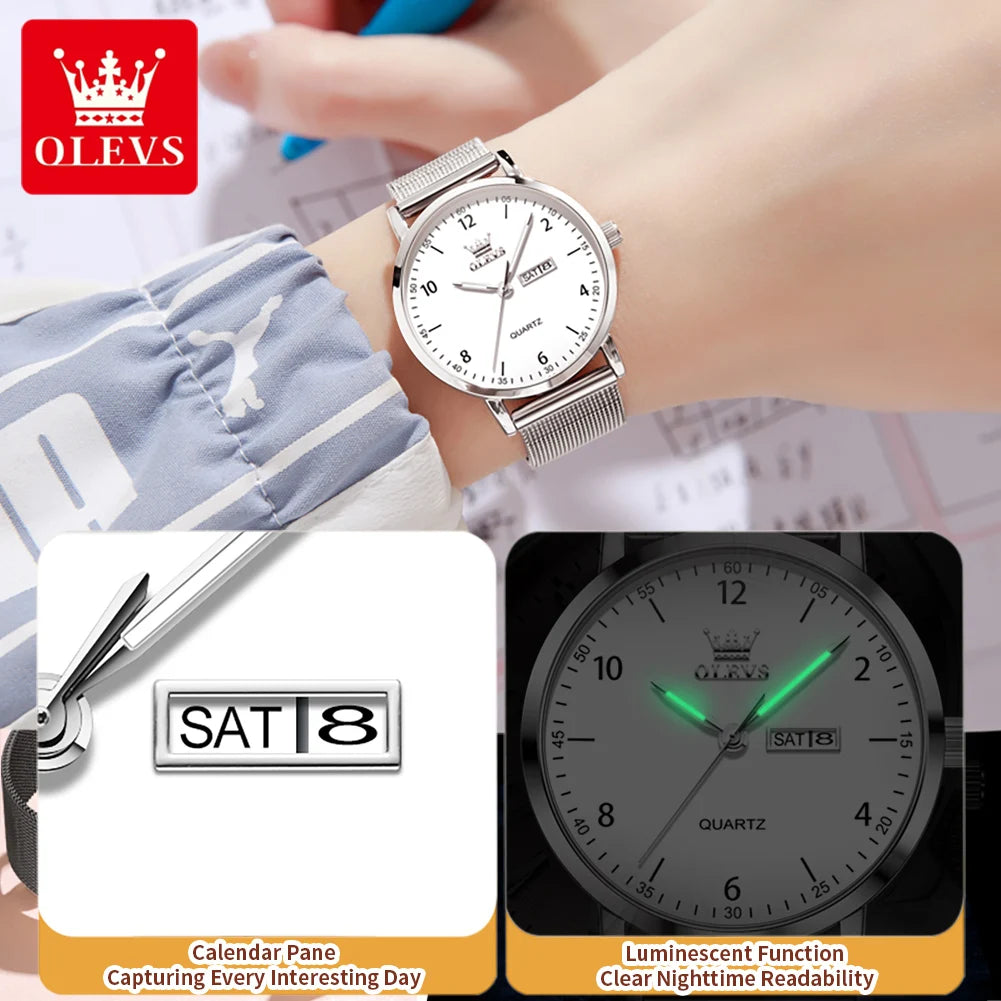OLEVS 2996 Damenuhren Original Elegante schmale Quarzuhr Wasserdicht Dual-Kalenderanzeige Uhren für Damen Geschenkbox Reloj