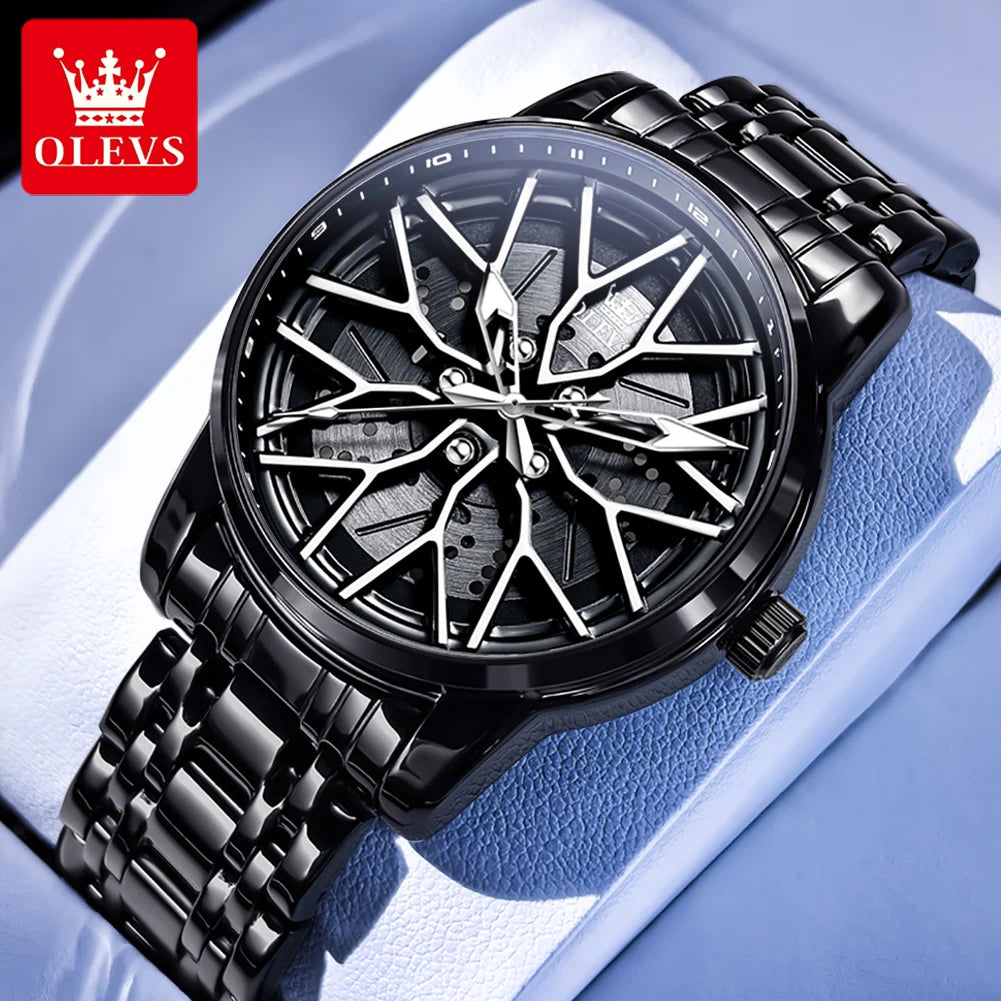 OLEVS 3701 Quarzuhr Herren Stahlarmband Hohl Mode Wasserdichte Uhr für Männer Leuchtende Top Marke Original Männliche Handuhr