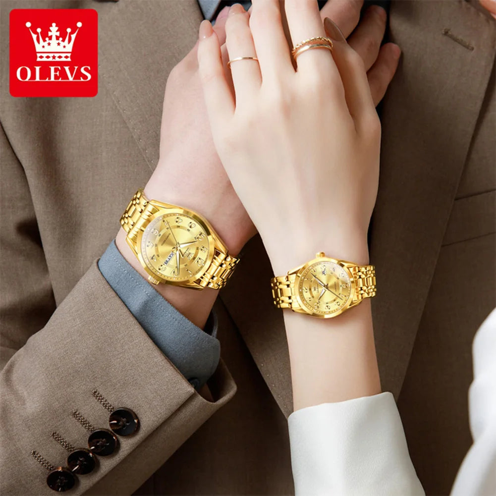 OLEVS 3666 Couple Watch Luxury Business Top Brand Waterproof Luminous Dress Hand Clock Original Number Scale Date Fashion Watch