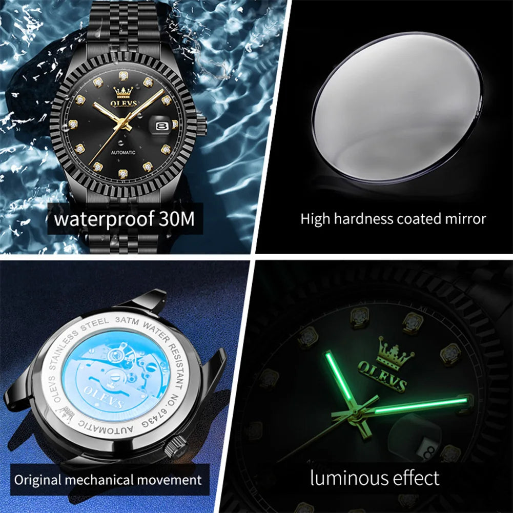 OLEVS 6743 Herrenuhren Original Legere Mode Automatische Mechanische Uhren Wasserdichte Leuchtende Datumsuhren für Herren Geschenkbox