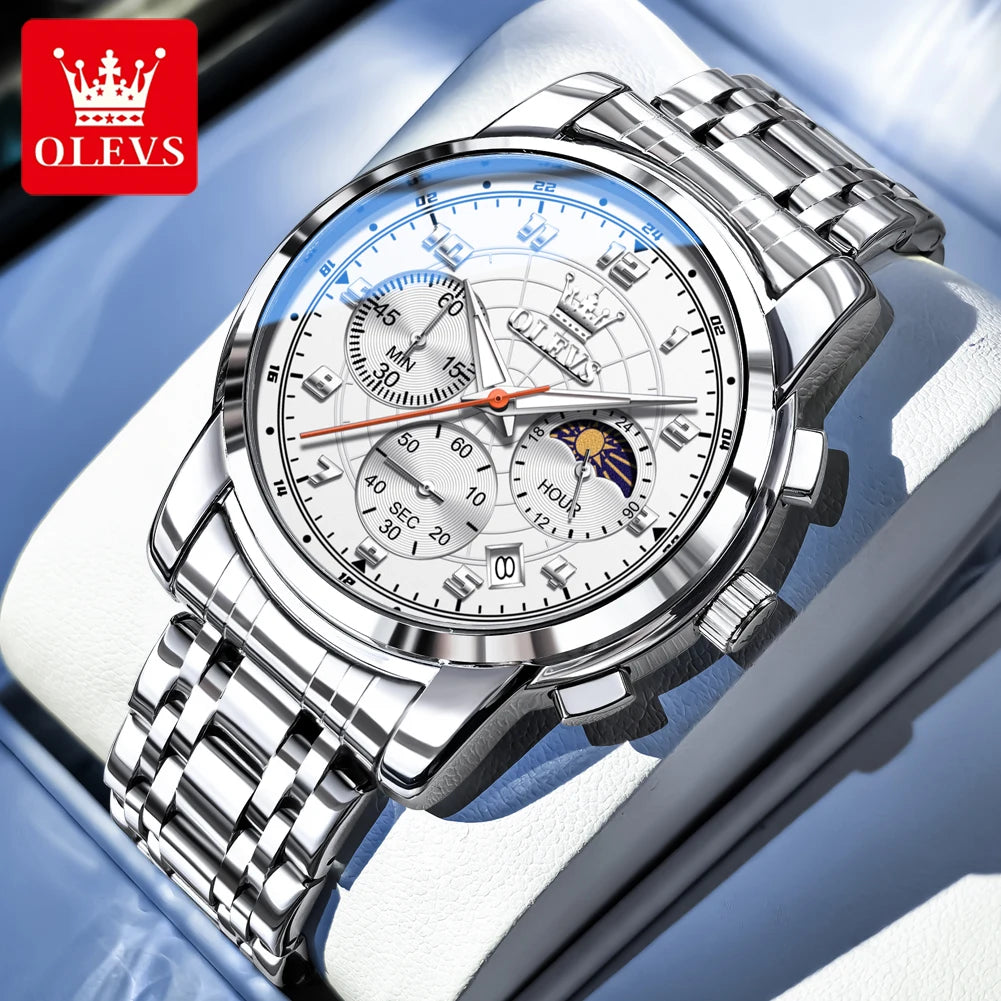 OLEVS Herrenuhren Business Original Multifunktions-Quarzuhr Wasserdicht Leuchtende Mondphase Herrenuhr Reloj 2983