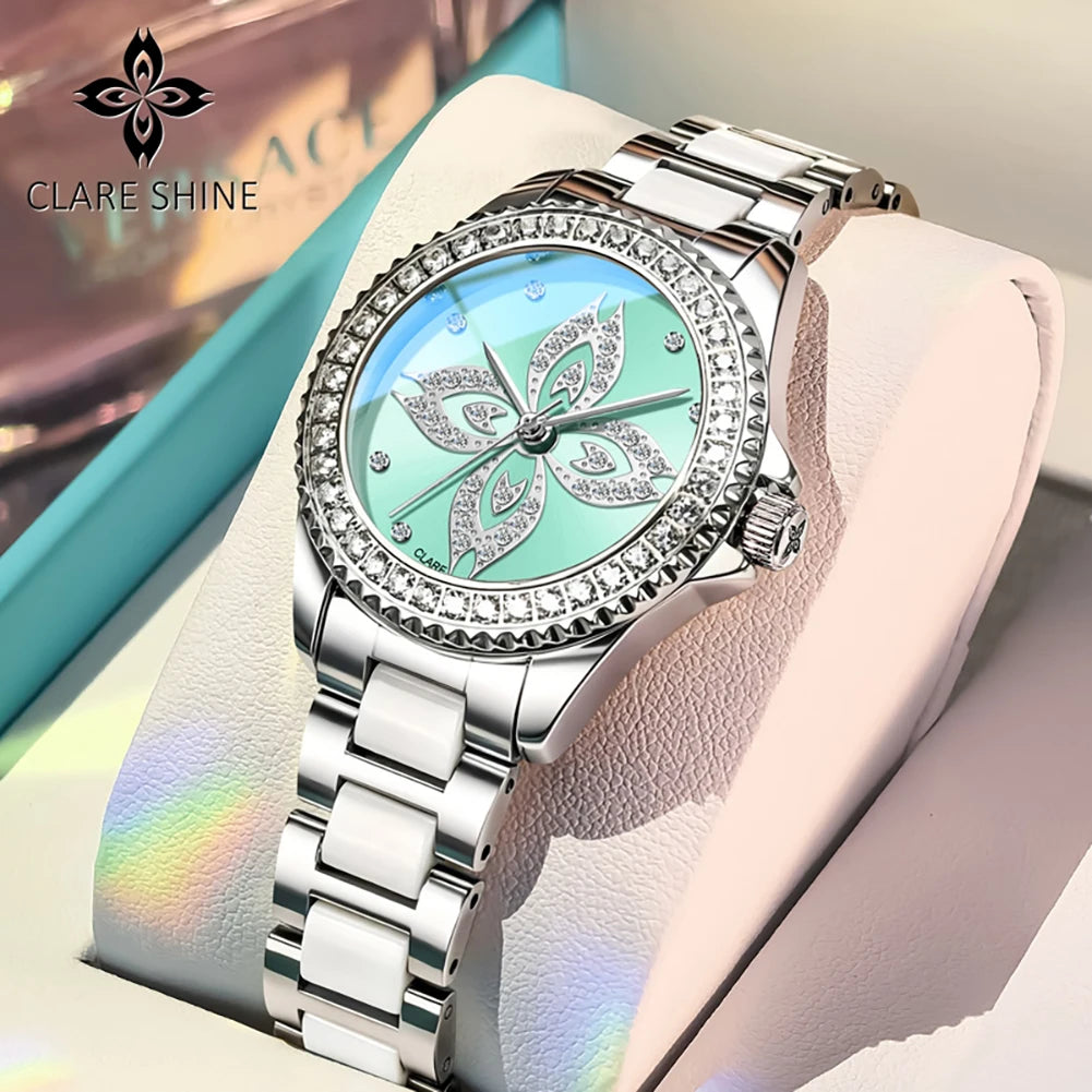 CLARE SHINE 1806 Kadın Saatleri Moda Zarif Seramik Kuvars Kol Saati Su Geçirmez Işıklı Lüks Bayan El Saati Markası
