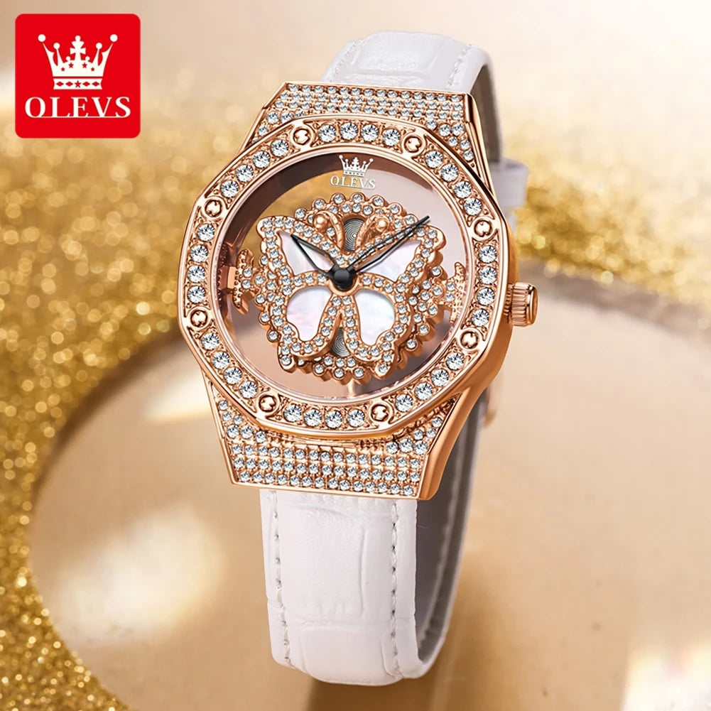 OLEVS 9996 Damen-Armbanduhr Luxus Diamant Drehbares Zifferblatt Wasserdichte Quarzuhr für Damen Top-Marke Original Damen-Handuhr