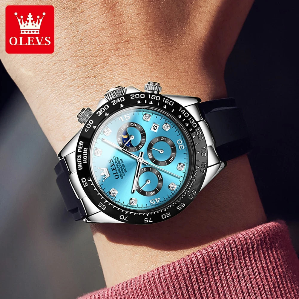 OLEVS Uhr Mondphase Quarzuhren für Herren Wasserdicht Leuchtendes Silikonarmband Business Herrenuhr Bestseller 2875