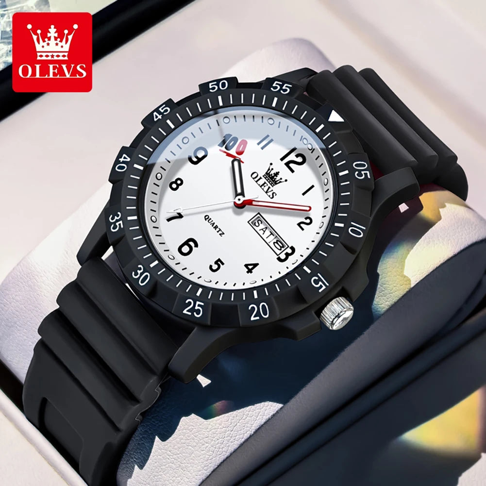 OLEVS Uhren Lässige Mode Sport Quarzuhren Für Herren Wasserdicht Leuchtendes Silikonarmband Studentenuhren 2705