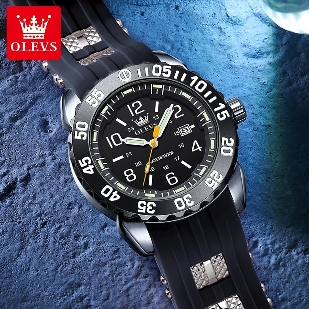 OLEVS 3688 New Man Watch Waterproof Quartz Watches For Men High Hardness Mirror Luminous Original Male Hand Clock Silicone Strap