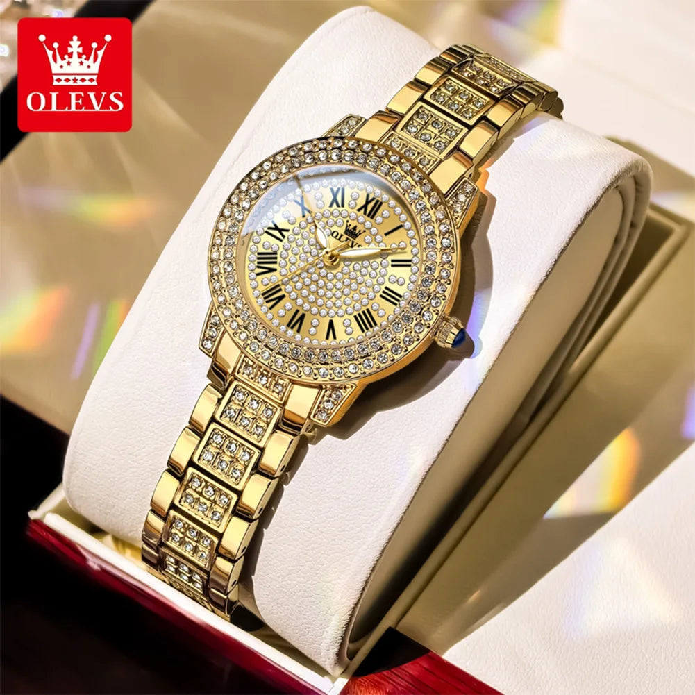 OLEVS Uhren für Damen Luxus Original Quarz Damenuhr Wasserdicht Roségold Stahlband Römisches Zifferblatt Damenuhr 9943
